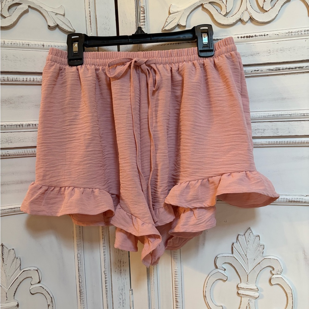 Pink Ruffle Hem Shorts